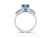 Fancy Blue Asscher Cut Diamond Cluster Engagement Ring Set in Silver with Pavé Band and Prong Setting