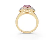 Heart-Shaped Scalloped Halo Engagement Ring Setting for a Fancy Pink Lab-Grown Diamond | Pear Side Stones | Yellow Gold