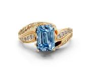 Emerald Cut Bypass Hidden Halo Engagement Ring Setting for a Fancy Blue Lab-Grown Diamond | Graduated Pavé | Yellow Gold