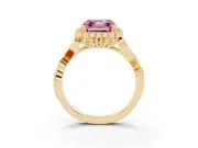 Asscher Cut Leaf Halo Engagement Ring Setting for a Fancy Pink Lab-Grown Diamond | Yellow Gold