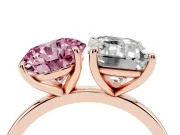 Fancy Pink Round Cut and Emerald Cut Toi Moi Ring Set in Rose gold with Prong Setting