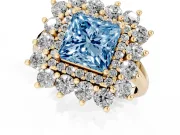 Princess Cut Floral Double Halo Engagement Ring Setting for a Fancy Blue Lab-Grown Diamond | Plain Band | Yellow Gold