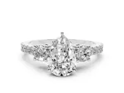 Three-Stone Pear Cut Diamond Pavé Band Ring Set in Platinum with Prong Setting
