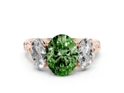 Fancy Green Oval Cut Diamond Three-Stone Ring Set in Rose gold with Braided Band