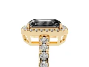 Emerald Cut Halo Engagement Ring Setting for a Black Center | Graduated Pavé Band | Yellow Gold