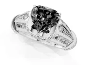 Fancy Black Heart Cut Diamond Vintage-Inspired Milgrain Ring Set in White gold with Accent Split Shank