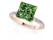 Princess Cut Pave Solitaire Engagement Ring Setting for a Fancy Green Lab-Grown Diamond | Slim Band | Rose Gold