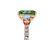 Emerald Cut Three Stone Engagement Ring Setting for a Fancy Green Lab-Grown Diamond | Pave Shoulders | Rose Gold