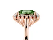 Fancy Green Emerald Cut Diamond Halo Ring Set in Rose gold with Plain Solitaire Band and Prong Setting