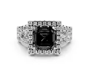 Asscher Cut Halo Split Shank Engagement Ring Setting for a Black Center | Platinum