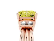 Fancy Yellow Three-Stone Radiant Cut Diamond Channel Set Ring Set in Rose gold with Bar Prongs