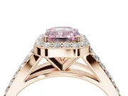 Emerald Cut Halo Pavé Engagement Ring Setting for a Fancy Pink Lab-Grown Diamond | Narrow Split Shank | Rose Gold