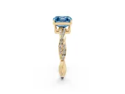 Fancy Blue Asscher Cut Diamond Solitaire Twisted Pavé Ring Set in Yellow gold with Prong Setting