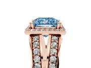 Princess Cut Halo Engagement Ring Setting for a Fancy Blue Lab-Grown Diamond | Two-Row Pave Split Shank | Rose Gold