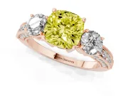 Cushion Cut Three Stone Engagement Ring Setting for a Fancy Yellow Lab-Grown Diamond | Graduated Pave Band | Rose Gold