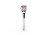 Fancy Pink Heart Cut Diamond Three-Stone Ring Set in White gold with Bold Center and Classic Band