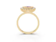 Fancy Pink Pear Cut Diamond Halo Ring Set in Yellow gold with Milgrain Edge and Round Prong Setting