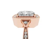 Radiant Cut Diamond Halo Engagement Ring Set in Rose gold with Milgrain Pavé Band