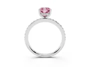 Fancy Pink Cushion Cut Diamond Pavé Band Ring Set in Platinum with Prong-Set Center Stone