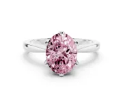 Fancy Pink Oval Cut Diamond Solitaire Engagement Ring Set in White gold with Slim Tapered Solitaire Band