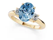 Oval Three Stone Engagement Ring Setting for a Fancy Blue Lab-Grown Diamond | Round Side Stones | Yellow Gold