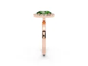Fancy Green Oval Cut Diamond Halo Solitaire Ring Set in Rose gold with Pavé Band and Prong Setting