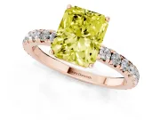 Radiant Cut Pave Solitaire Engagement Ring Setting for a Fancy Yellow Lab-Grown Diamond | Shared Prong Band | Rose Gold