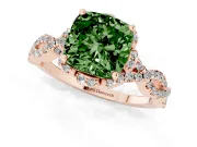Cushion Cut Milgrain Halo Engagement Ring Setting for a Fancy Green Lab-Grown Diamond | Graduated Shoulders | Rose Gold