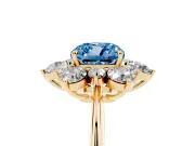Cushion Cut Cluster Halo Engagement Ring Setting for a Fancy Blue Lab-Grown Diamond | Yellow Gold