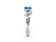 Fancy Blue Asscher Cut Diamond Floral Vine Solitaire Engagement Ring Set in Platinum with Marquise Leaves