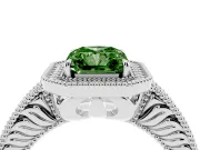 Radiant Cut Milgrain Halo Engagement Ring Setting for a Fancy Green Lab-Grown Diamond | Carved Leaf Detail | White Gold