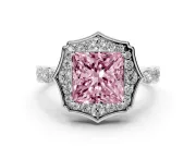 Princess Cut Vintage Scalloped Halo Engagement Ring Setting for a Fancy Pink Lab-Grown Diamond | Pave Band | White Gold