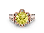Round Floral Halo Engagement Ring Setting for a Fancy Yellow Lab-Grown Diamond | Pavé Split Shank | Rose Gold