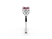 Fancy Pink Asscher Cut Diamond Solitaire Ring Set in Silver with Cluster Accents on Each Side