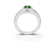 Fancy Green Cushion Cut Diamond Halo Ring Set in Platinum with Pavé Split Shank and Prong Setting