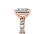 Emerald Cut Diamond Solitaire Set in Rose gold with Round Pavé Band and Prong Setting