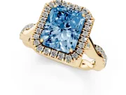 Radiant Cut Twist Halo Engagement Ring Setting for a Fancy Blue Lab-Grown Diamond | Yellow Gold