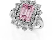 Emerald Cut Floral Double Halo Engagement Ring Setting for a Fancy Pink Lab-Grown Diamond | Plain Band | Platinum