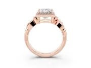Princess Cut Floral Halo Engagement Ring Setting | Leaf Shoulders | Rose Gold