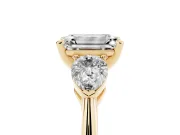 Emerald Cut Three-Stone Engagement Ring Setting | Pear Side Stones | Yellow Gold