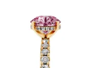 Round Hidden Halo Solitaire Engagement Ring Setting for a Fancy Pink Lab-Grown Diamond | Pave Band | Yellow Gold