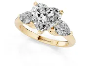 Heart-Shaped Three-Stone Engagement Ring Setting | Pear Side Stones | Yellow Gold