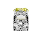 Oval Vintage Milgrain Pave Engagement Ring Setting for a Fancy Yellow Lab-Grown Diamond | Crescent Side Rows | Platinum