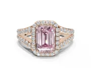 Emerald Cut Halo Pavé Engagement Ring Setting for a Fancy Pink Lab-Grown Diamond | Narrow Split Shank | Rose Gold
