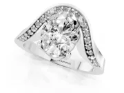 Oval Bypass Solitaire Engagement Ring Setting | Pavé Ribbon | White Gold