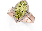 Fancy Yellow Marquise Cut Diamond Halo Ring Set in Rose gold with Pavé-Lined Split Shank Band