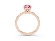 Fancy Pink Cushion Cut Diamond Solitaire Set in Rose gold with Round Pavé Band and Prong Setting