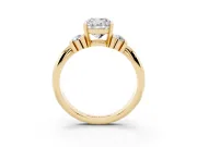 Cushion Cut Bar-Set Accent Engagement Ring Setting | Grooved Band | Yellow Gold