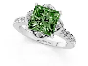 Princess Cut Floral Petal Engagement Ring Setting for a Fancy Green Lab-Grown Diamond | Petal Accents | Platinum