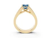 Fancy Blue Asscher Cut Diamond Solitaire Ring Set in Yellow gold with Channel-Set Accent Stones and Prong Setting